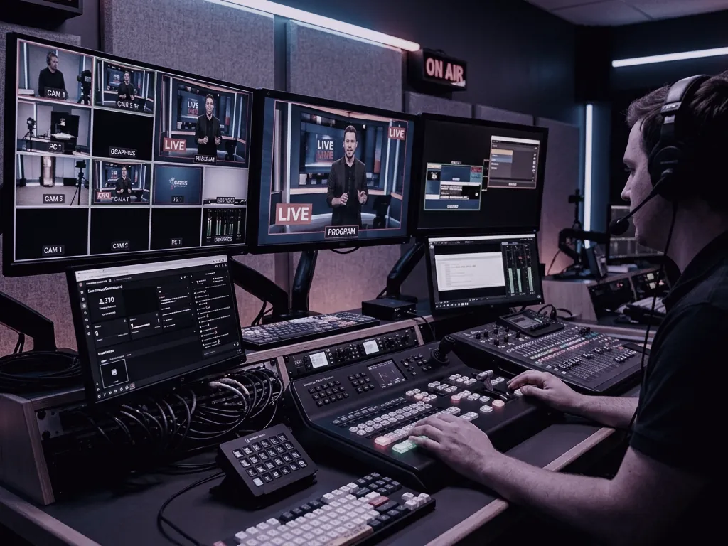 Configuración de streaming multiplataforma con varios monitores de programa